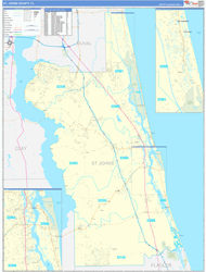 St. Johns County, FL Wall Map Zip Code Basic Style 2023
